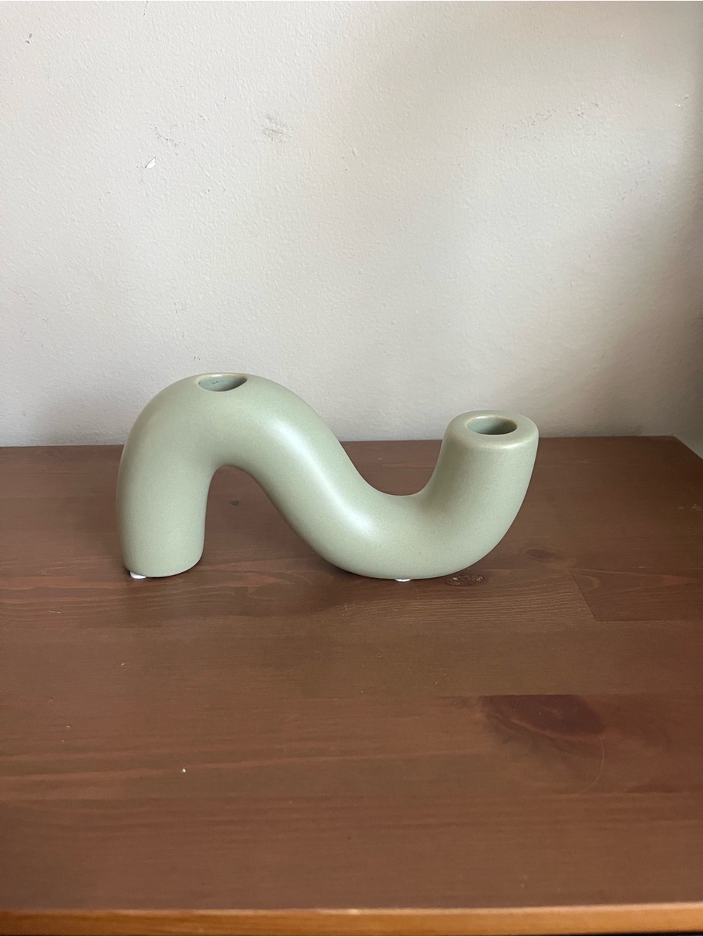Modern Sculptural Double Candle Holder in Sage Green